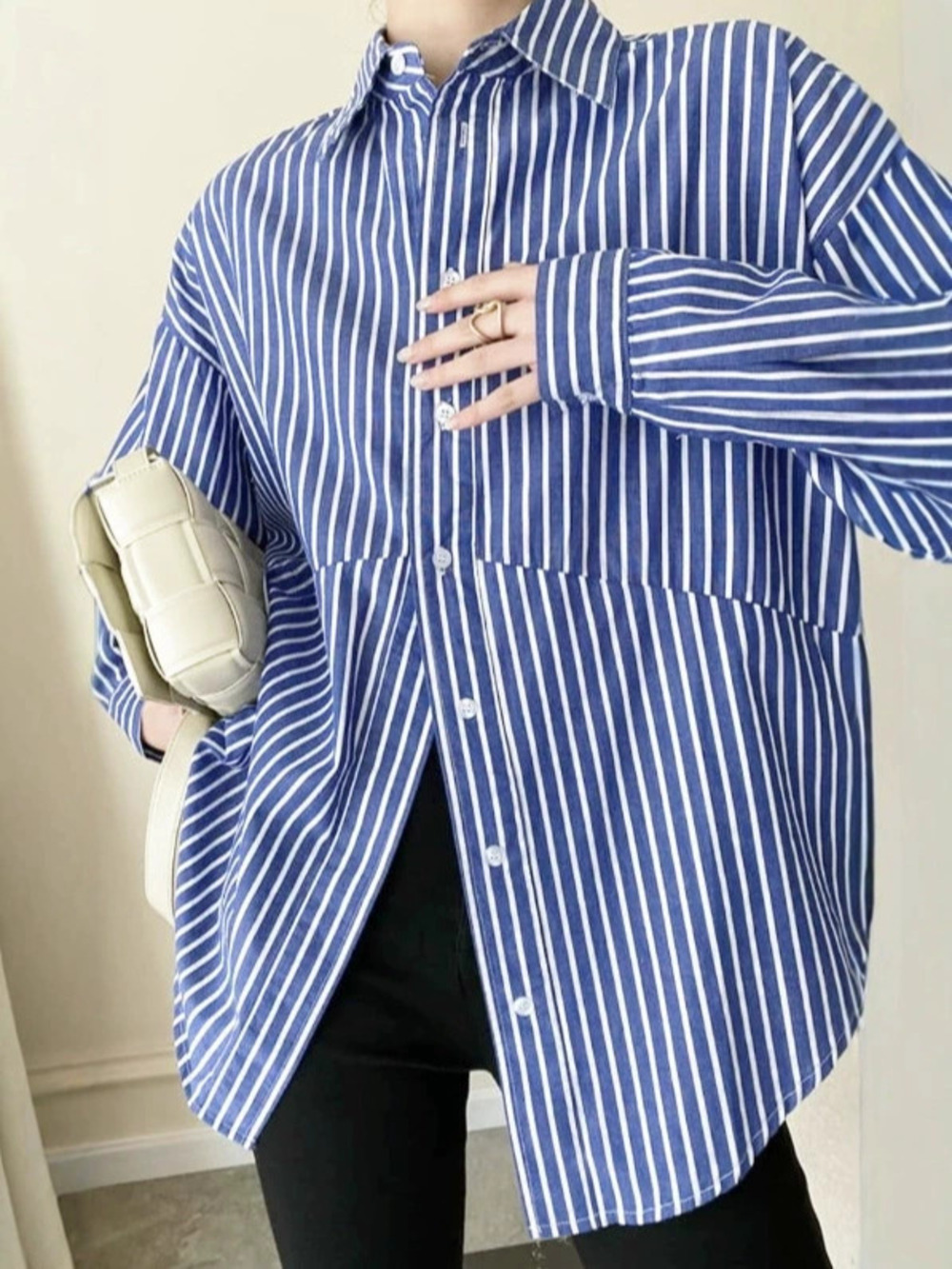 Zara Blue Striped Blouse Loose Spring Top